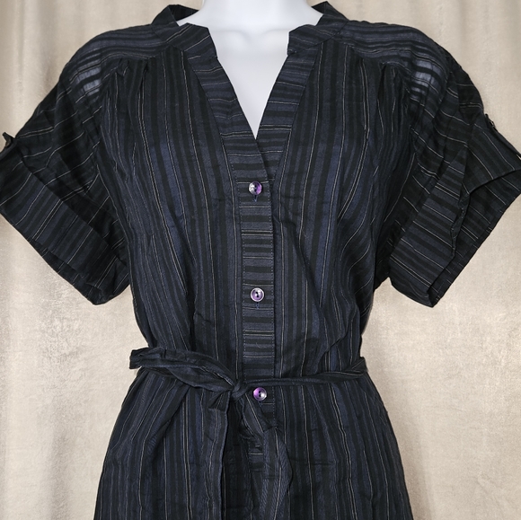 NWOT Nine West blue & black pinstripe A-line shirt dress Womens Medium - Picture 4 of 6